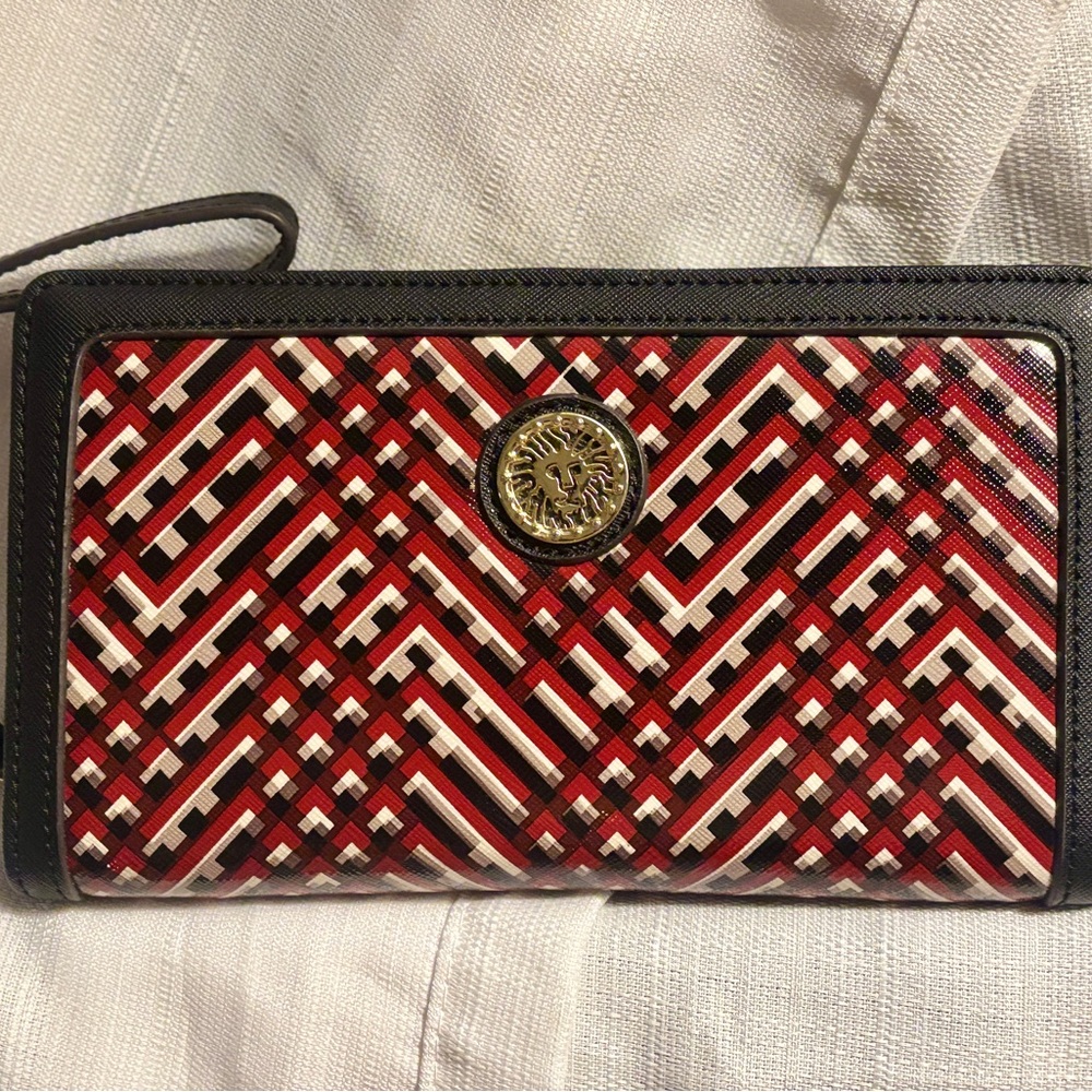 Anne Klein Red and Black Geometric Wallet | Cash and Credit Card / Wristlet